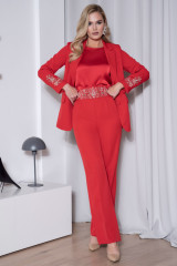 Женский нарядный красный брючный костюм URS с пиджаком ЮРС