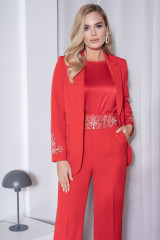 Женский нарядный красный брючный костюм URS с пиджаком ЮРС