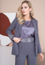 Серый брючный костюм нарядный с вышивкой 21-488-3