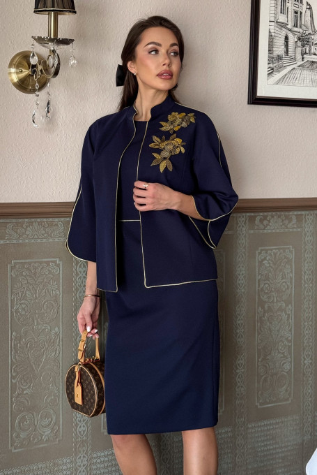 Костюм женский с платьем и вышивкой двойка 21-639-1