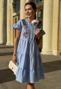Голубое льняное платье с вышивкой 22-826-2