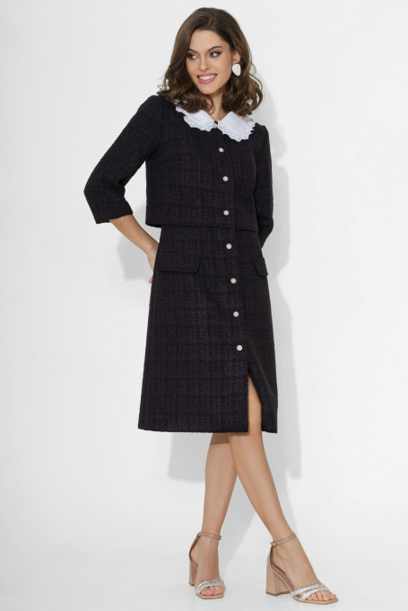 Платье твидовое черного цвета 22-973-1