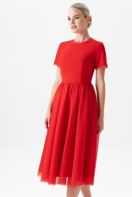Красное фатиновое платье на праздник 22-978-3