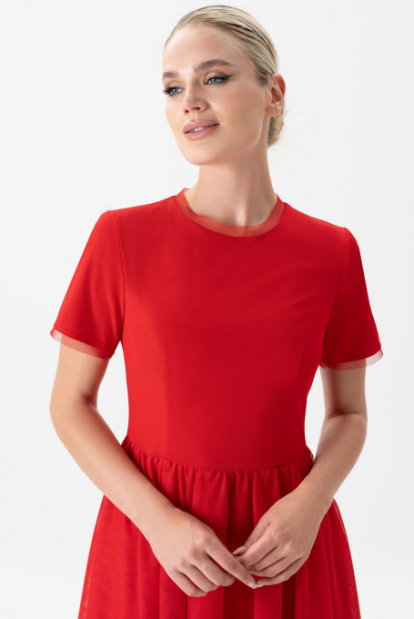 Красное фатиновое платье на праздник 22-978-3