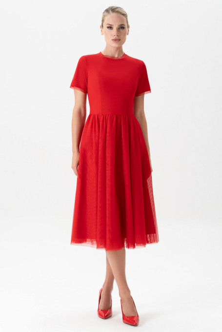 Красное фатиновое платье на праздник 22-978-3