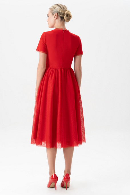 Красное фатиновое платье на праздник 22-978-3