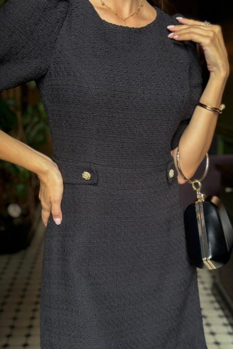 Твидовое платье женское черное миди 23-157-1