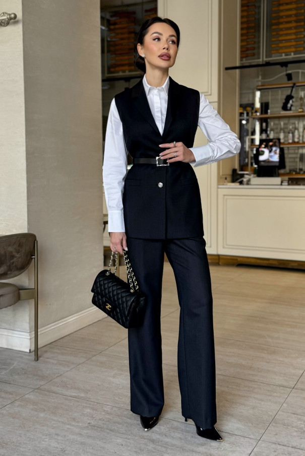 Женский брючный костюм URS с жилетом двойка ЮРС