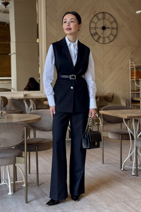 Женский брючный костюм двойка с жилетом 23-230-2