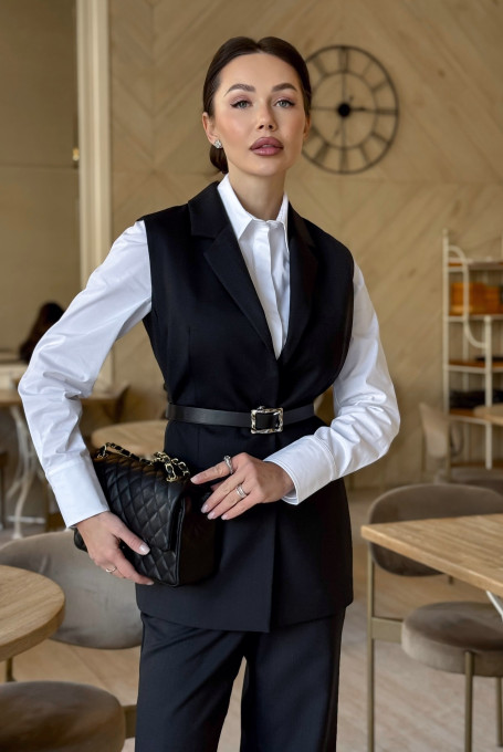 Женский брючный костюм двойка с жилетом 23-230-2