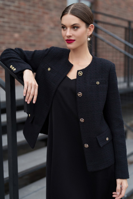 Жакет (пиджак) твидовый женский черный укороченный 23-234-1