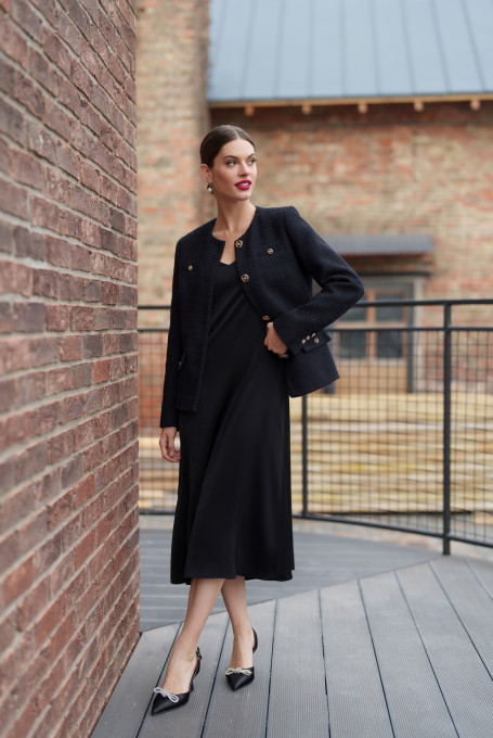 Жакет (пиджак) твидовый женский черный укороченный 23-234-1