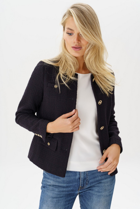 Жакет (пиджак) твидовый женский черный укороченный 23-234-1