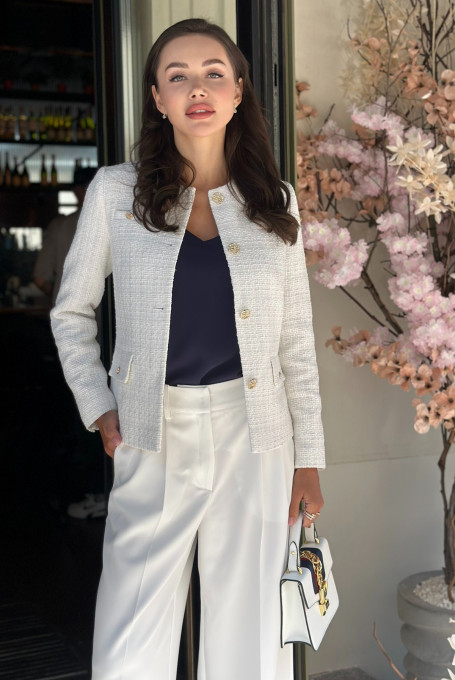 Твидовый жакет (пиджак) белого цвета 23-234-3