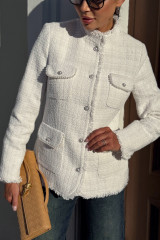 Белый твидовый жакет / пиджак женский приталенный URS / ЮРС
