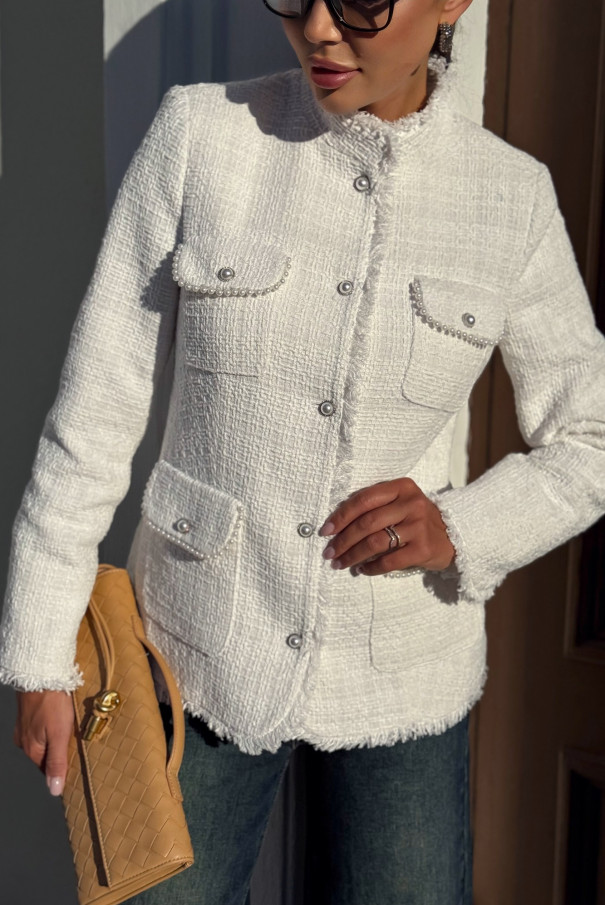 Белый твидовый жакет / пиджак женский приталенный URS / ЮРС