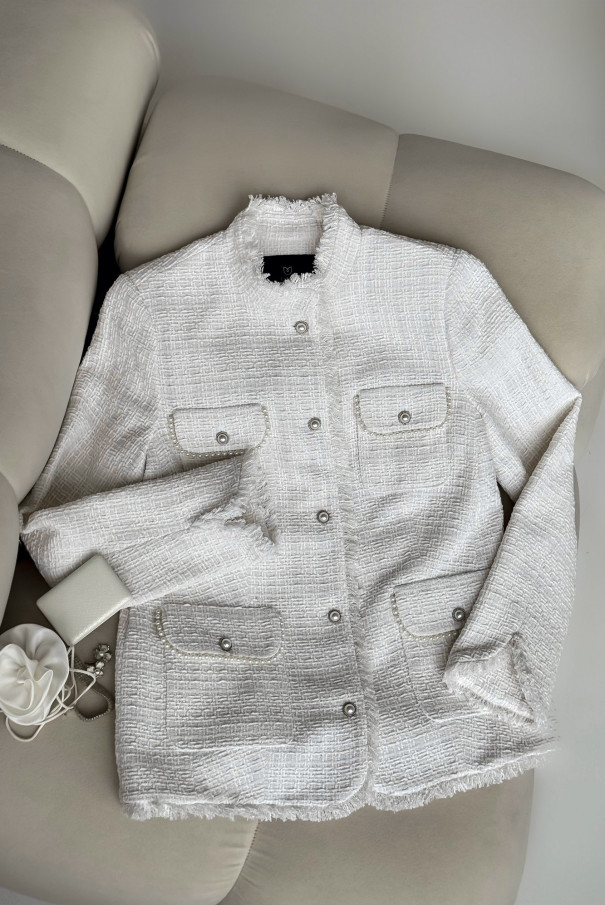 Белый твидовый жакет / пиджак женский приталенный URS / ЮРС