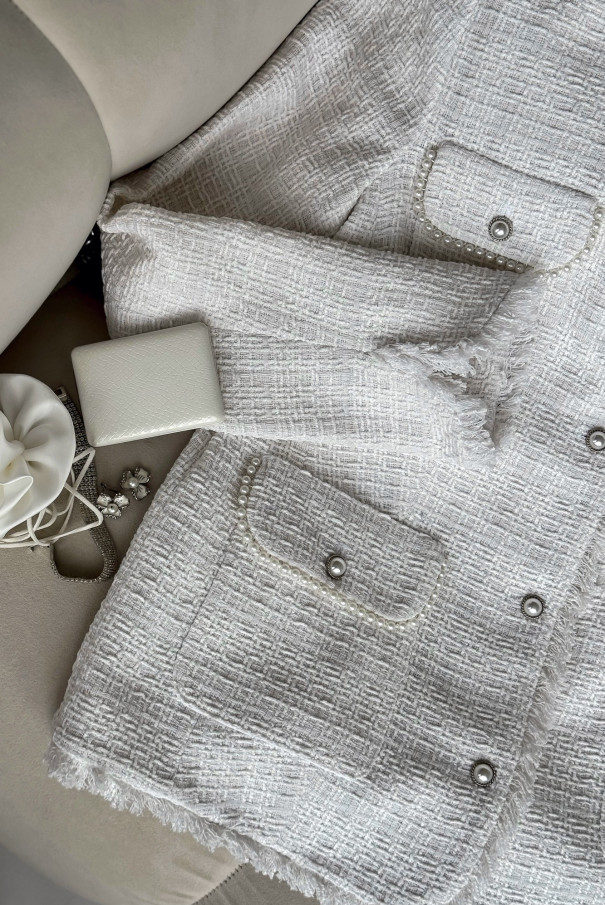Белый твидовый жакет / пиджак женский приталенный URS / ЮРС