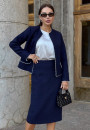 Синий твидовый костюм с юбкой и жемчугом 23-240-3