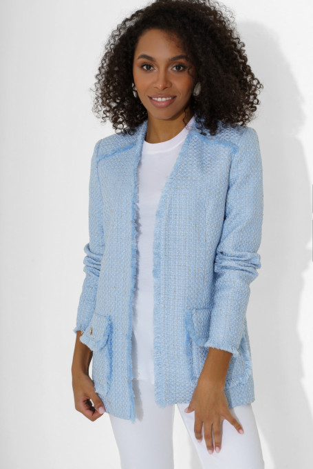 голубой жакет (пиджак) твидовый 22-813-l