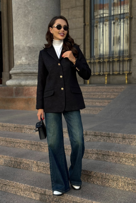 Черный твидовый жакет (пиджак) 23-254-1