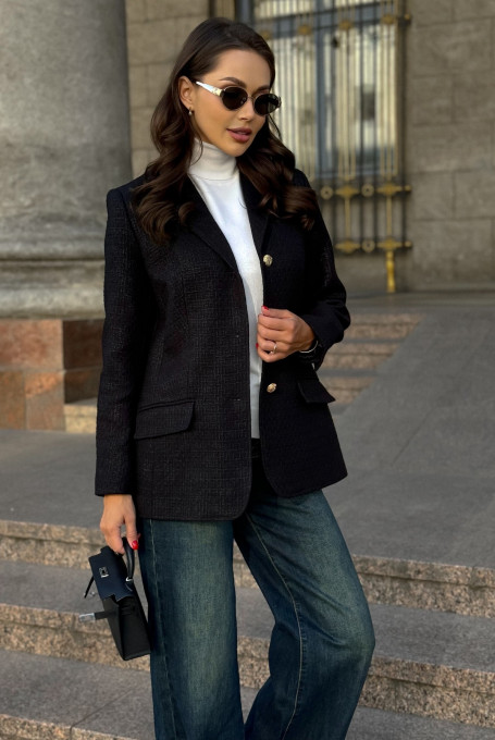 Черный твидовый жакет (пиджак) 23-254-1