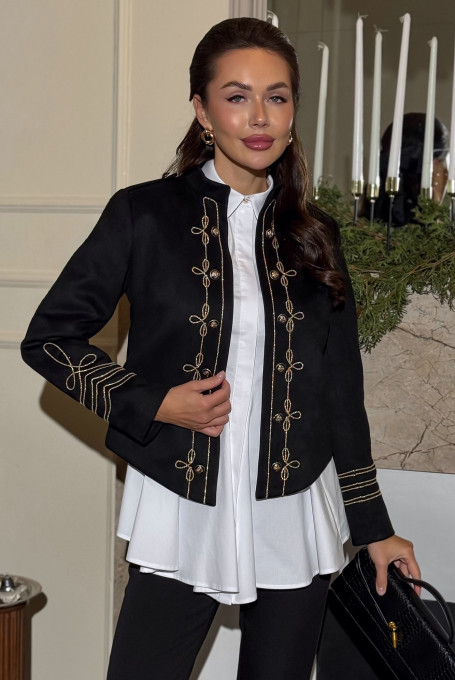 Жакет / пиджак женский замшевый гусарский чёрный 24-303-1