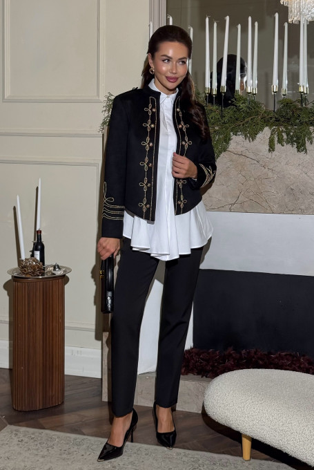 Жакет / пиджак женский замшевый гусарский чёрный 24-303-1