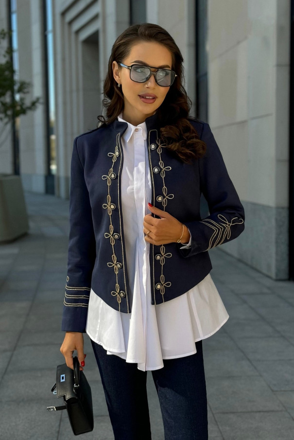 Женский замшевый жакет URS пиджак в гусарском нарядном стиле ЮРС