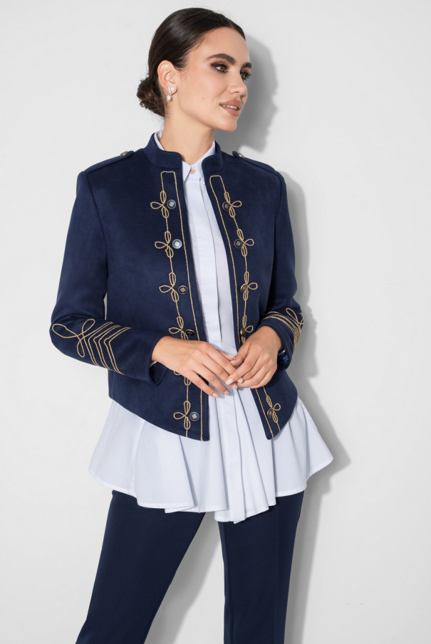 Женский замшевый жакет URS пиджак в гусарском нарядном стиле ЮРС