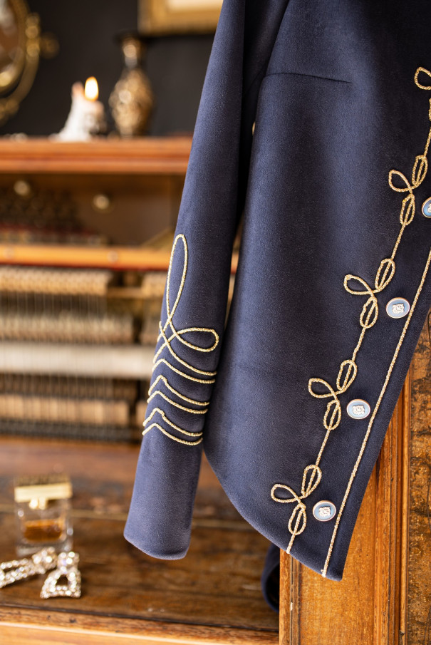 Женский замшевый жакет URS пиджак в гусарском нарядном стиле ЮРС