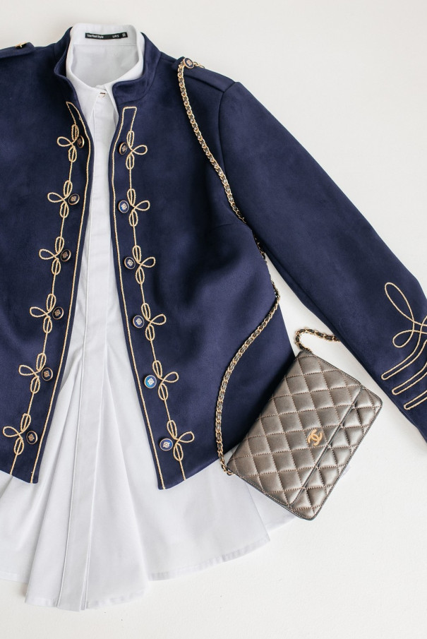 Женский замшевый жакет URS пиджак в гусарском нарядном стиле ЮРС