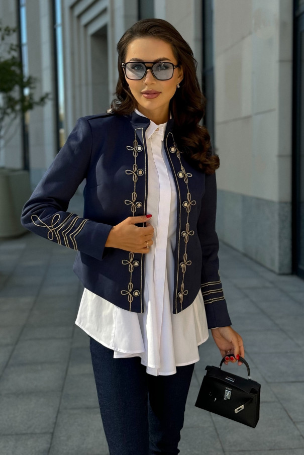 Женский замшевый жакет URS пиджак в гусарском нарядном стиле ЮРС