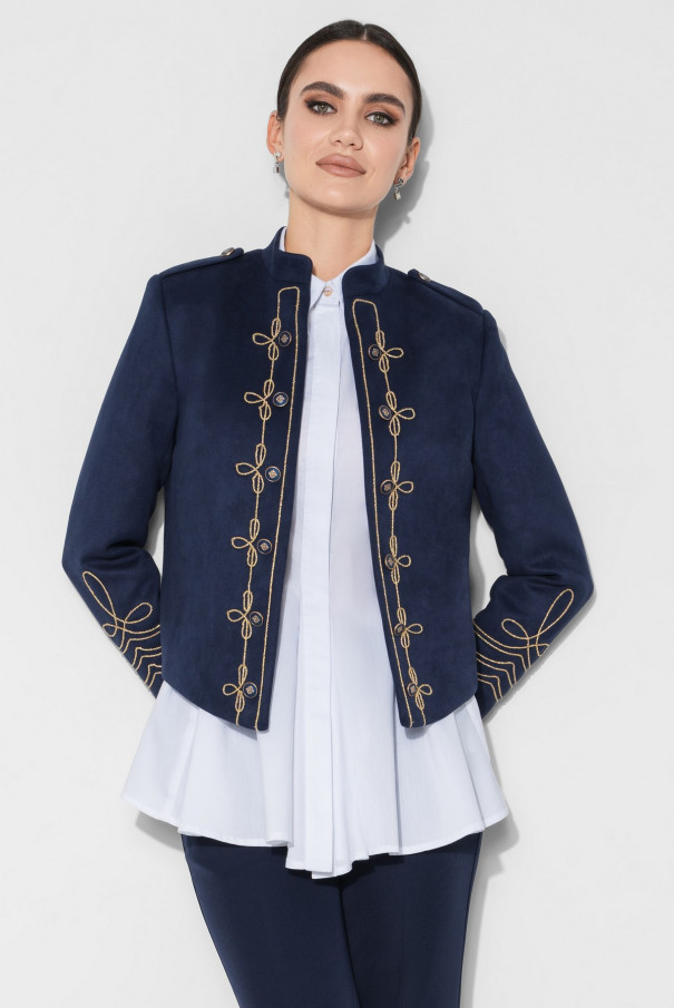 Женский замшевый жакет URS пиджак в гусарском нарядном стиле ЮРС