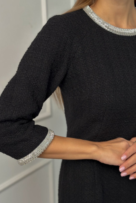 Черное твидовое платье женское миди 24-312-1