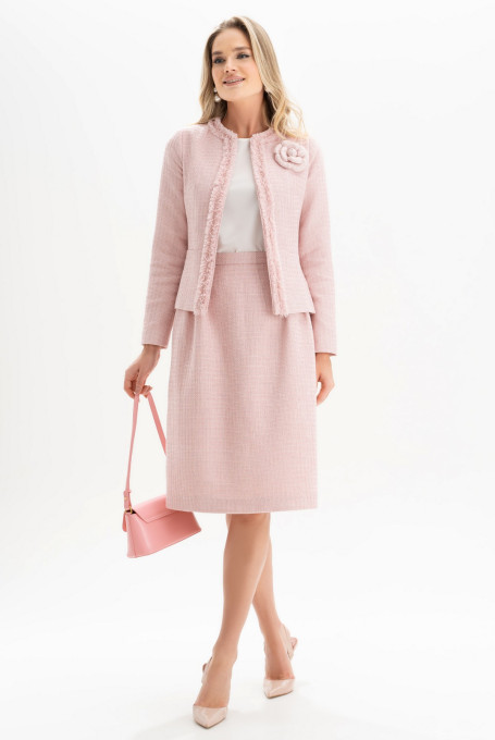 Твидовый костюм с юбкой и жакетом розовый 24-335-2