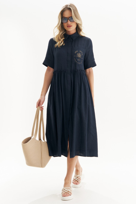 Синее летнее платье с вышивкой 24-337-1