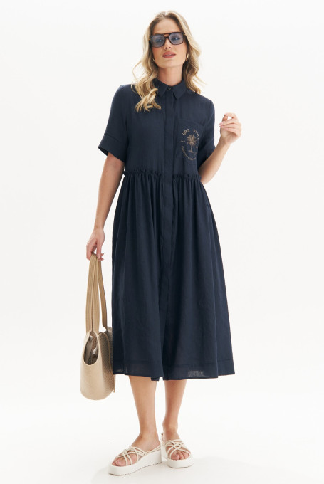 Синее летнее платье с вышивкой 24-337-1