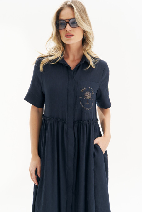 Синее летнее платье с вышивкой 24-337-1
