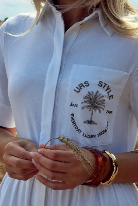 Белое льняное платье с вышивкой 24-337-2