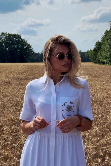 Белое льняное платье с вышивкой 24-337-2