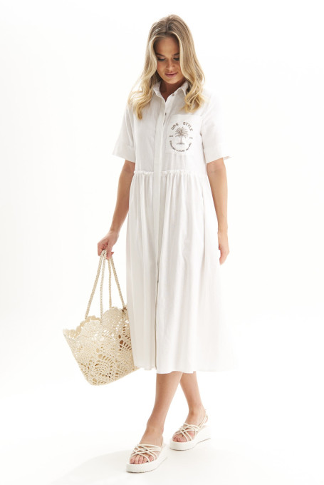 Белое льняное платье 24-337-2