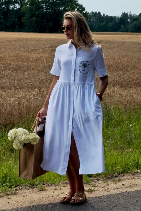 Белое льняное платье с вышивкой 24-337-2