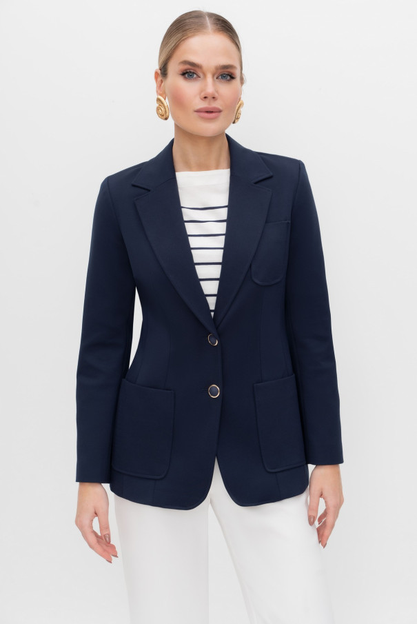 Жакет женский синий приталенный URS трикотажный ЮРС