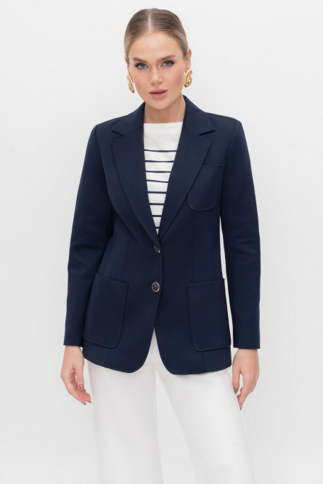 Жакет женский синий трикотажный классический 24-343-1