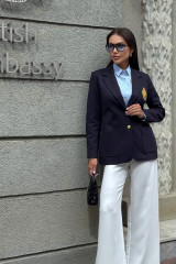 Синий женский пиджак с вышитым гербом URS / ЮРС