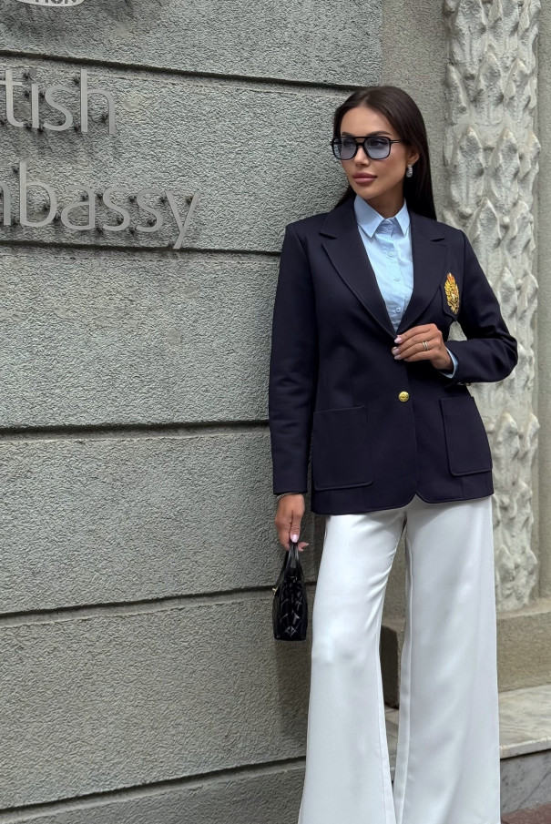 Синий женский пиджак с вышитым гербом URS / ЮРС