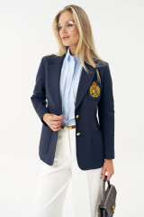 Синий женский пиджак с вышитым гербом URS / ЮРС