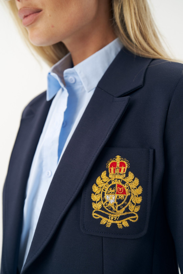 Синий женский пиджак с вышитым гербом URS / ЮРС