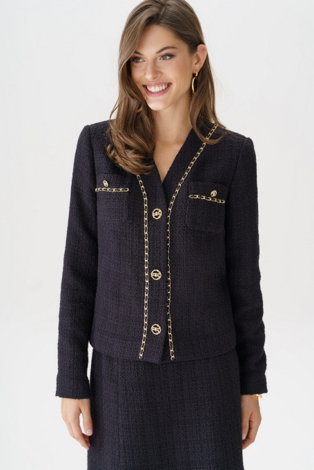 Черный твидовый жакет (пиджак) 24-356-1